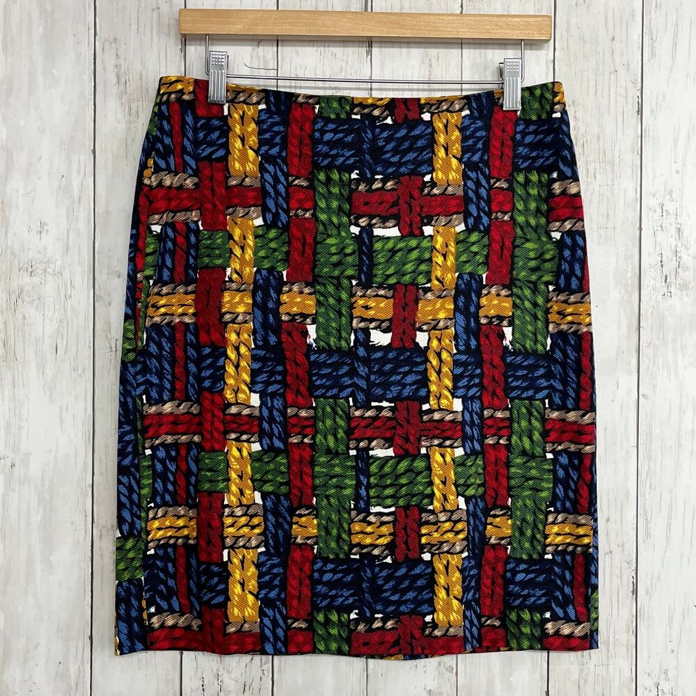 Talbots 8P Petite Pencil Skirt Multicolor Rope Colorful Cotton Blend Career Arts